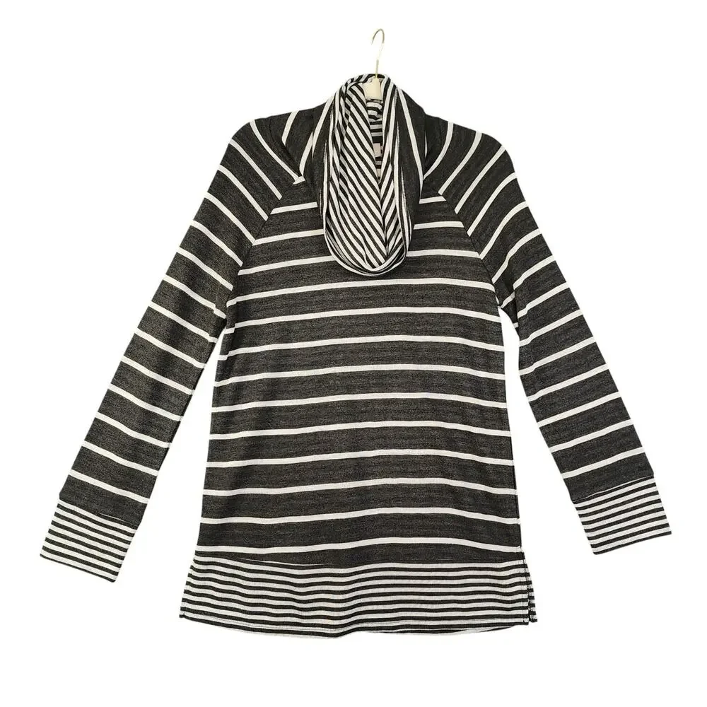 Chicos Zenergy Womens Striped Cowl Neck Tunic Sweater Size Small‎ Heather Gray